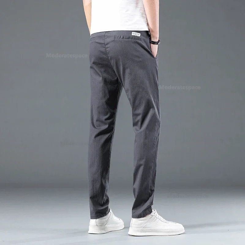 Summer thin cotton mens casual ultrathin pants soft and comfortable elastic folds durable brushed classic 250326