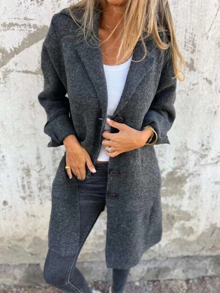 Autumn Winter Women's Clothes Trench Casual Solid Long Sleeve Outerwears Vintage Lapel Mid Length Coats Oversized Lady Jackets