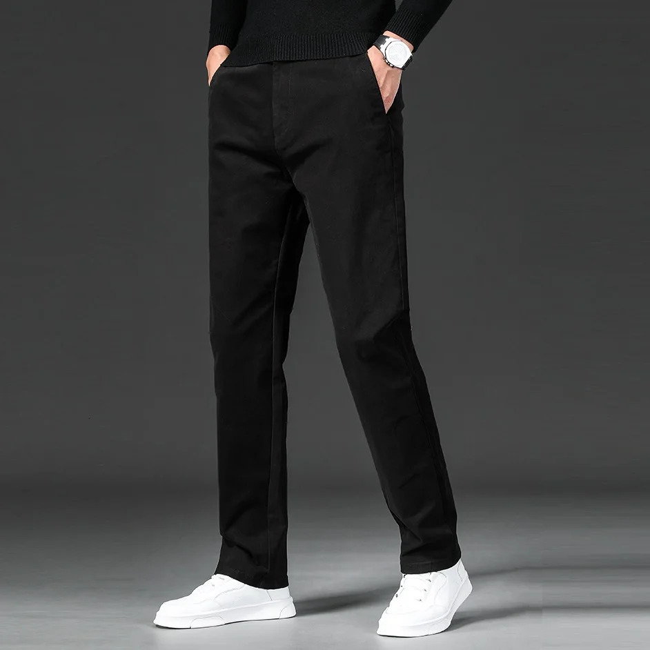 spring casual pants mens straight cotton stretch Chino Trouser workwear khaki fashion regular 250326