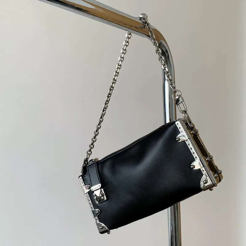 Genuine Leather Box Bags For Women Designer Handbag Purse 2025 New Vintage Soft Cowhide Chain Rivet Shoulder Crossbody