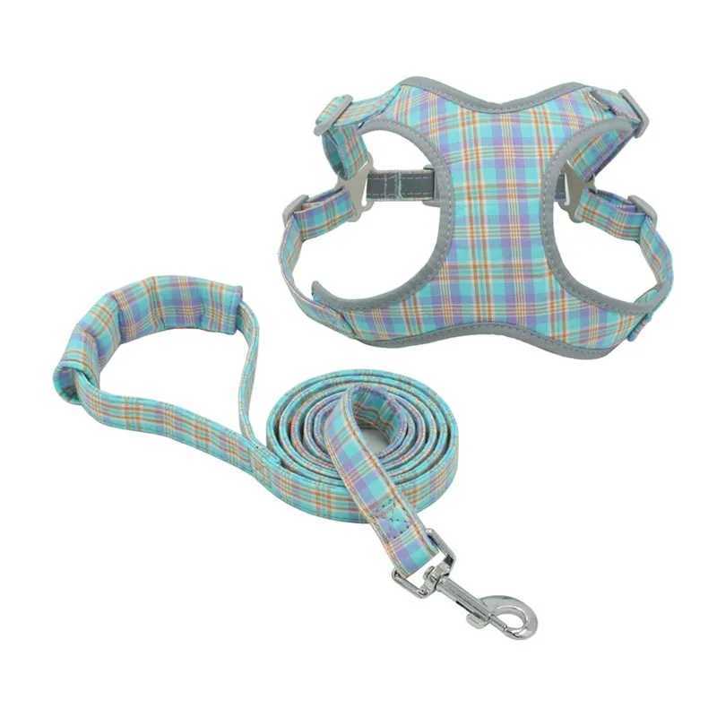 Reflective plain weave dog harness and belt set suitable for small and medium-sized dogs adjustable soft cotton padded vest for walking control X25032