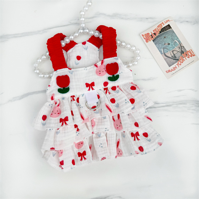 Pet Clothing Spring/Summer Cute Breathable Dog Cat Princess Dress Strap Cotton Teddy Bear
