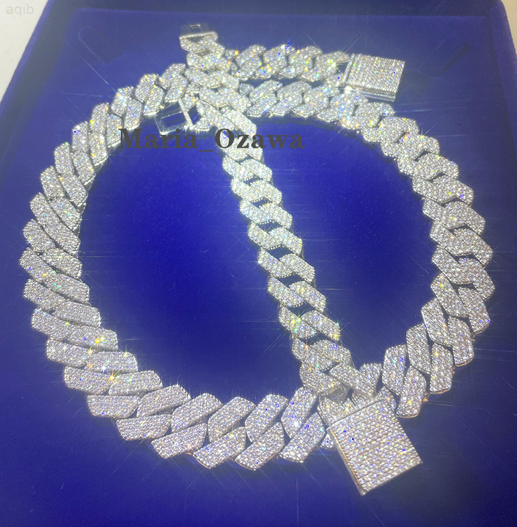 Fashion Design 15mm 18mm Wide 3rows Moissanite Diamond Silver Cuban Link Necklace/bracelet Chain for Rapper Hiphop Jewelry