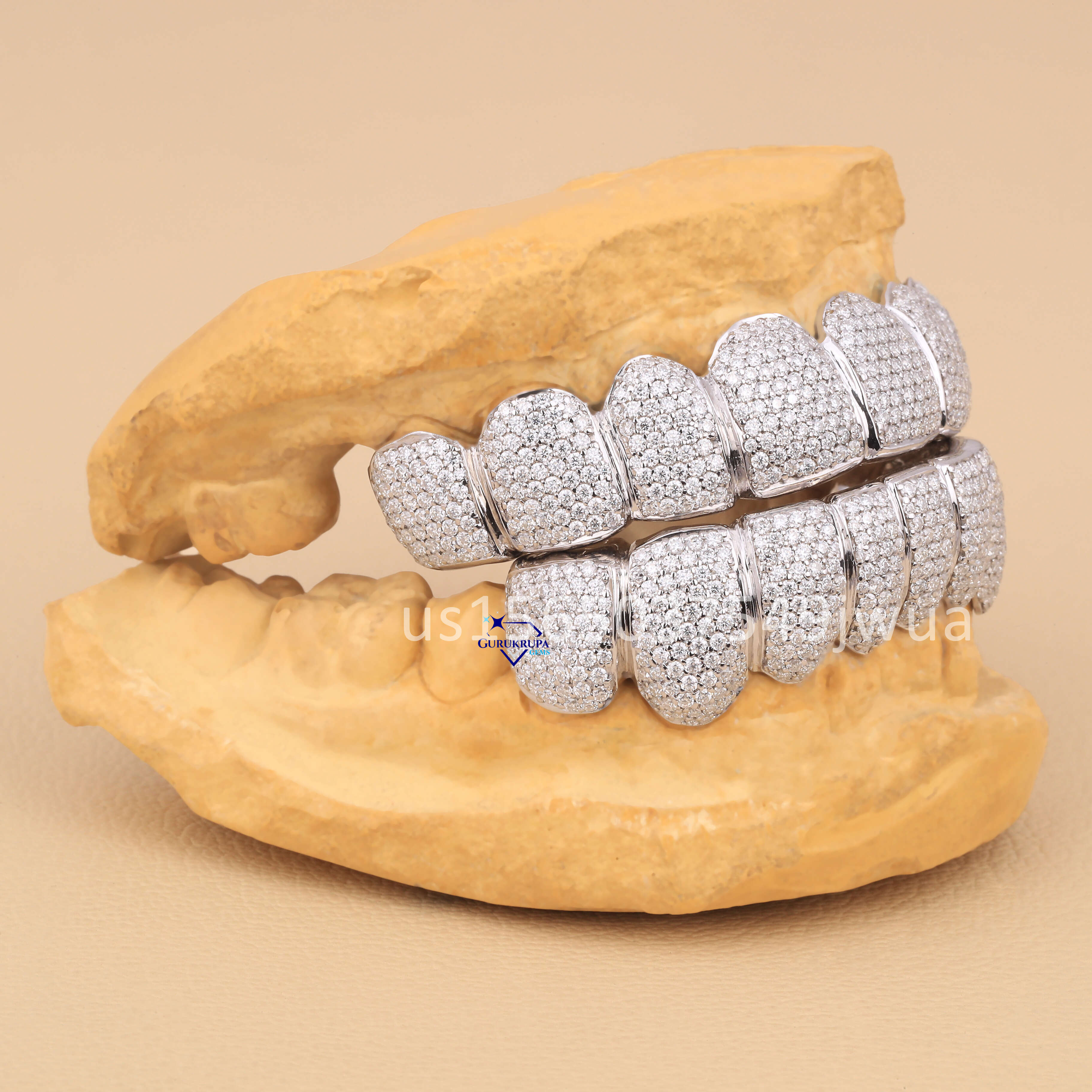 14 Kt White Gold Moissanite Luxury Hip Hop High Quality Fancy Round Brilliant Cut Dental Tooth Grillz for Men Women