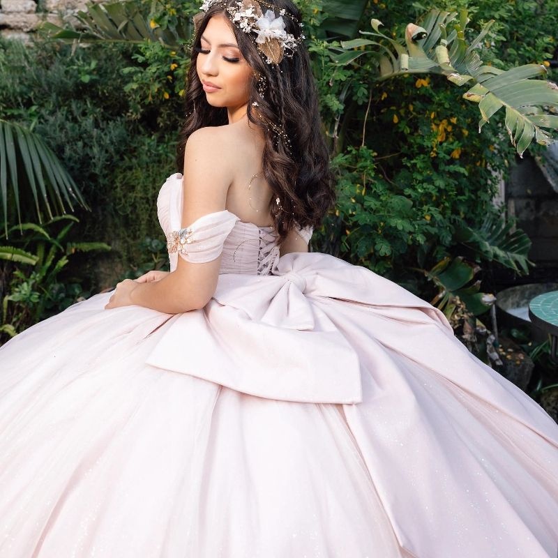 Light Pink Shiny Off The Shoulder Quinceanera Dresses 2025 Ball Gown Sweet 16 Dress Princess Gala Vestido De 15 Anos
