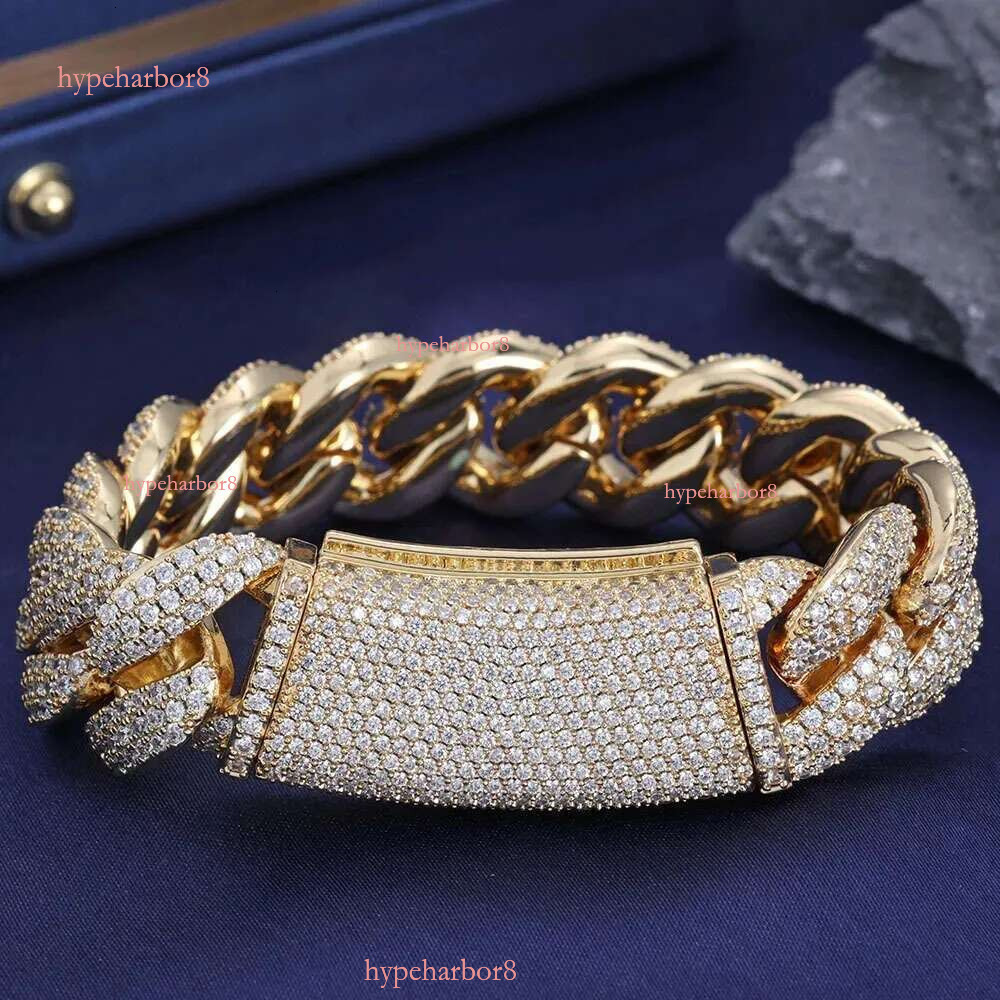 moissanite chain cuban k chains necklace 20mm stainless steel plated gold sier width 3 row iced out hop hip jewelry necklaces bracelet free shipping