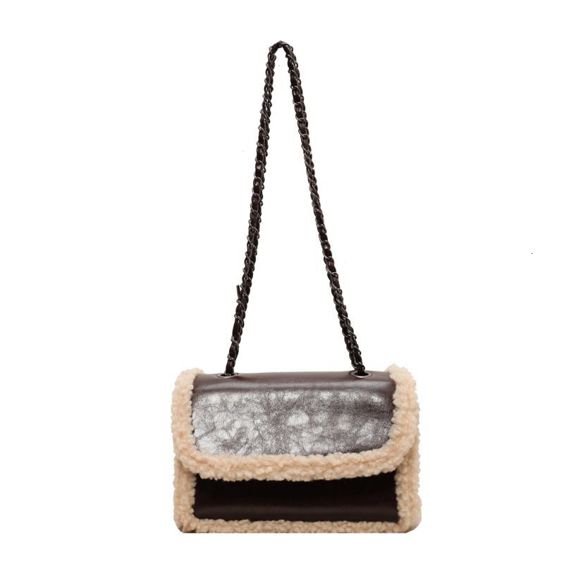 Winter Popular Plush 2024 New Style Fashion Advanced Chain Shoulder Simple Retro Crossbody Small Square Bag