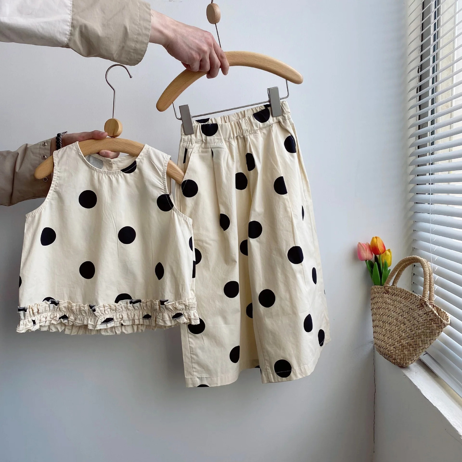 Kids Girls Clothes Suits Summer Children Girl Polka Dot Clothing Set Baby Girl Dot Vest Pants 2pcs Clothing Sets 250326