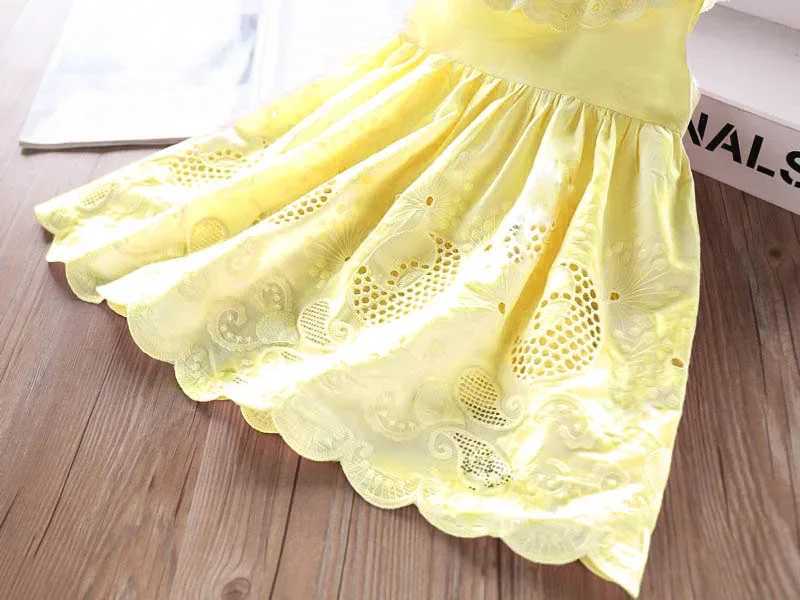 2025 New Girl Dress Childrens Summer Cotton Embroidered Hollow Dress Baby Clothing Cute Ruffle Round Neck Tank Top W250326