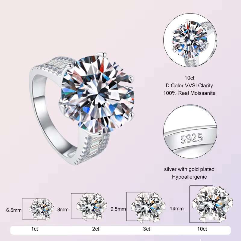 10ct Women Moissanite Rings 925 Sterling Silver Trendy Wedding Moissanite Jewelry With GRA Certificate