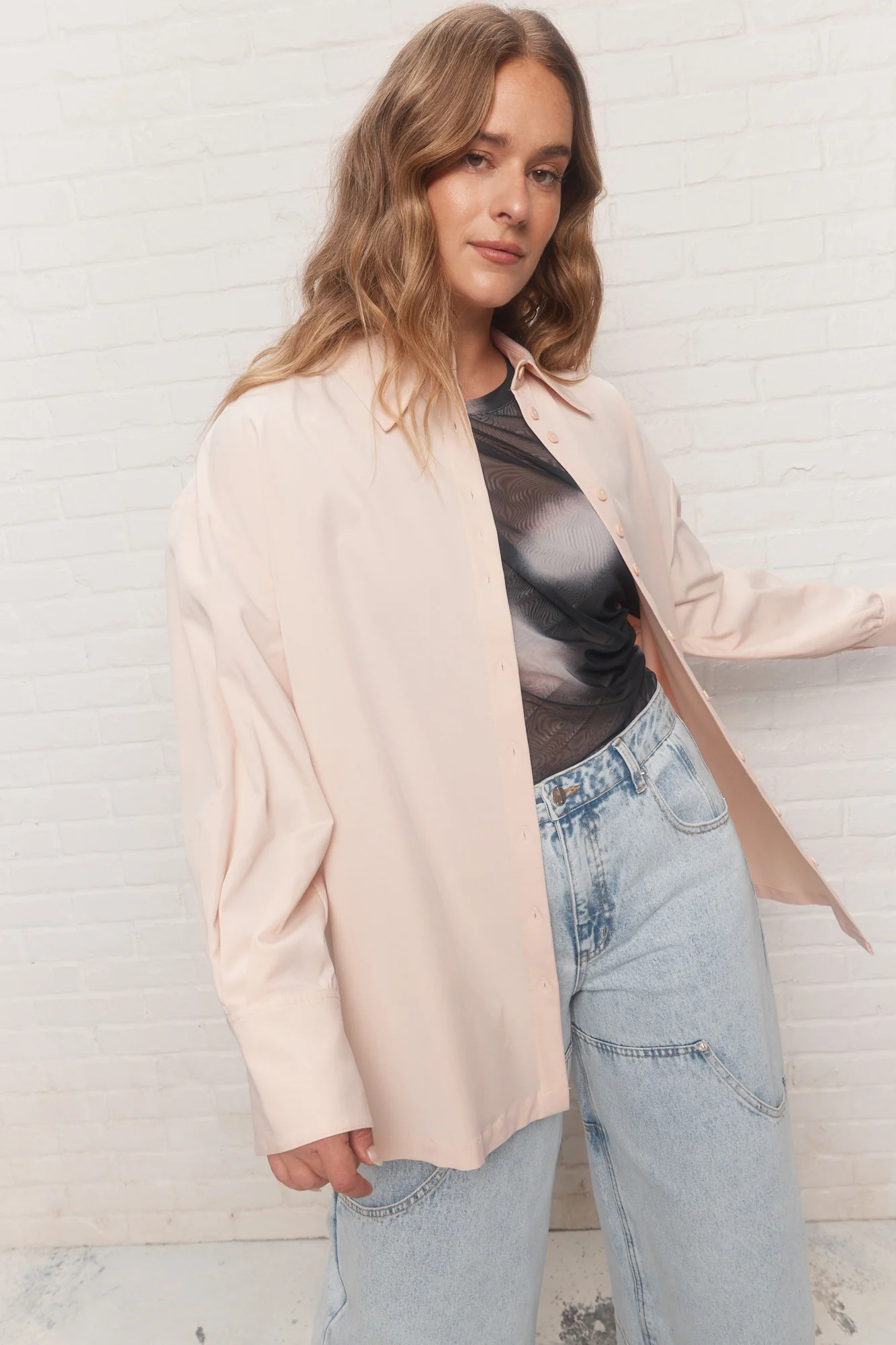 Women's Black Sheer Tie-dye Print Mesh Top Niche Fashion Round Neck Long Sleeves Breathable Tees