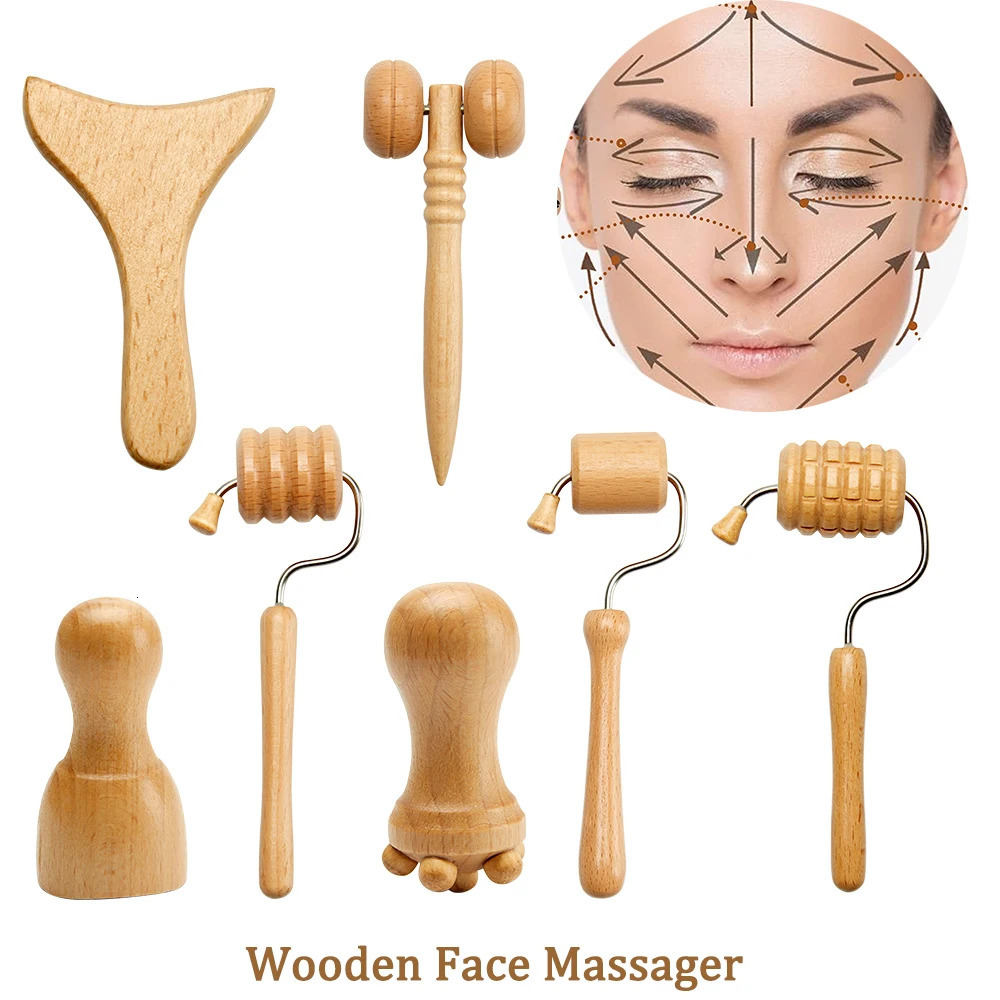 Wooden Massager for Face Wrinkle Remover Roller Facial Skin Scraping Maderoterapia Guasha Face Massager Beauty Health 250321