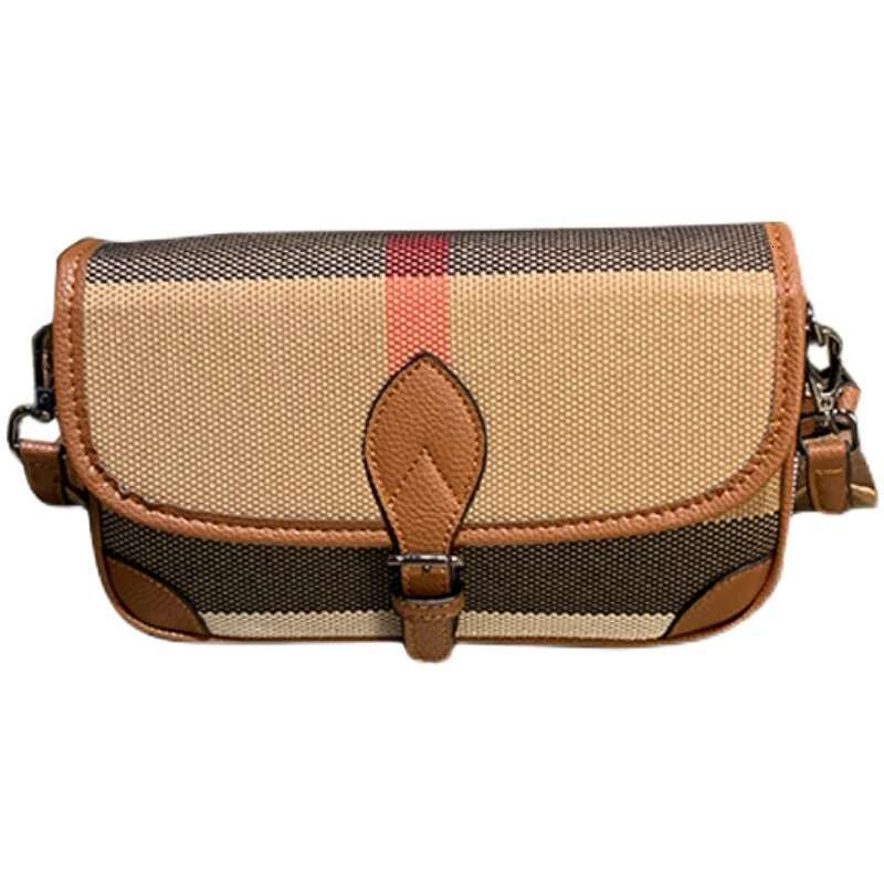 Canvas Genuine Leather Women 2024 Trend Underarm Bag Striped Shoulder Crossbody Handbags Designer Hand Bags Ladies