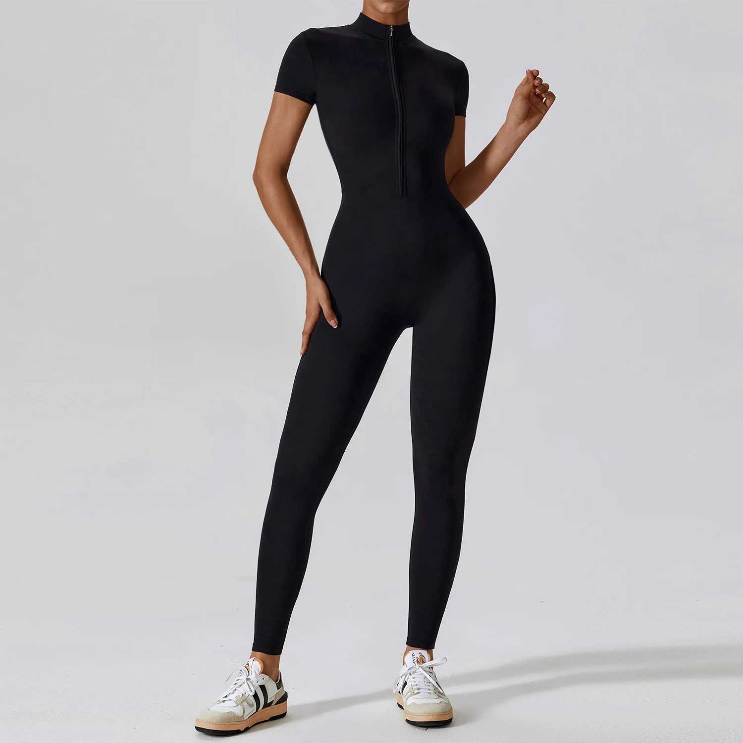Yoga suit womens jumpsuit zipper short sleeved gym push up sportswear fitness clothing sportswear W250326