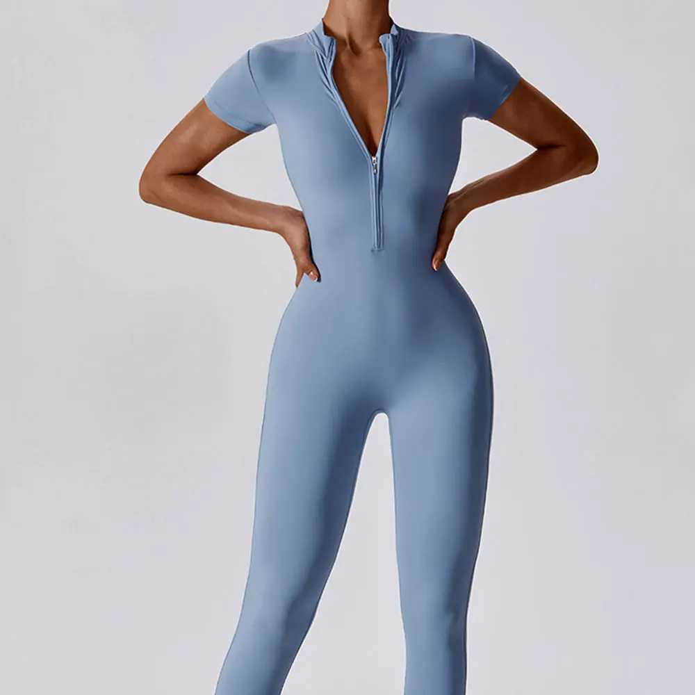 Yoga suit womens jumpsuit zipper short sleeved gym push up sportswear fitness clothing sportswear W250326