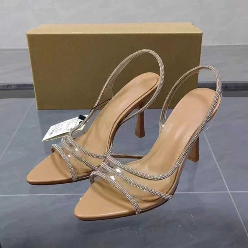Luxury Rhinstones Wen Sandals Fashion Peep Toe 2025 Summer Footwear Clear PVC Slingbacks Bridal Par Wedding Shoes Big Size Z250326