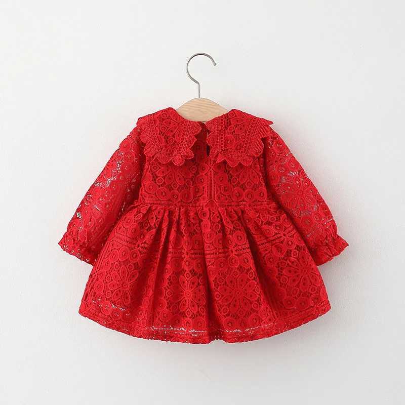 Spring and Autumn Preschool Girls Clothing Korean Fashion Doll Collar Long Sleeve Lace Babys First Birthday Dress Princess Dress BC050 W250326