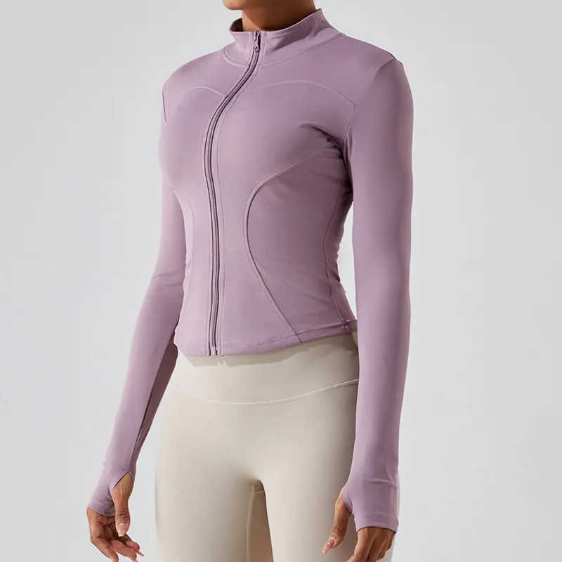 Zipper long sleeved sports jacket womens fitness yoga shirt gym top activity suit running jacket push up sportswear womens jacket W250326
