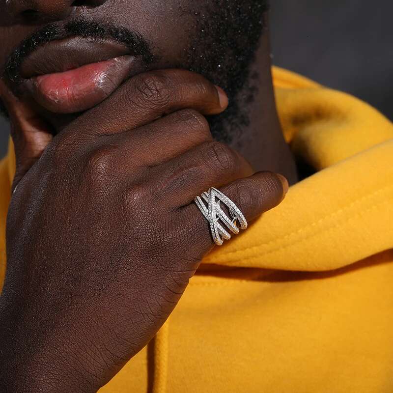 TUHE Unisex 925 Silver Ring Moissanite Woman Hip Hop Jewelry
