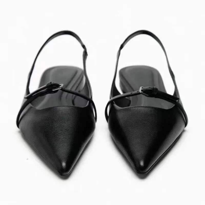 New 2025 Bg Women Sandal Fashion Pointed Toe Shallow Slip on Ladies Elegant Sgback Med Heel Flat Shoes