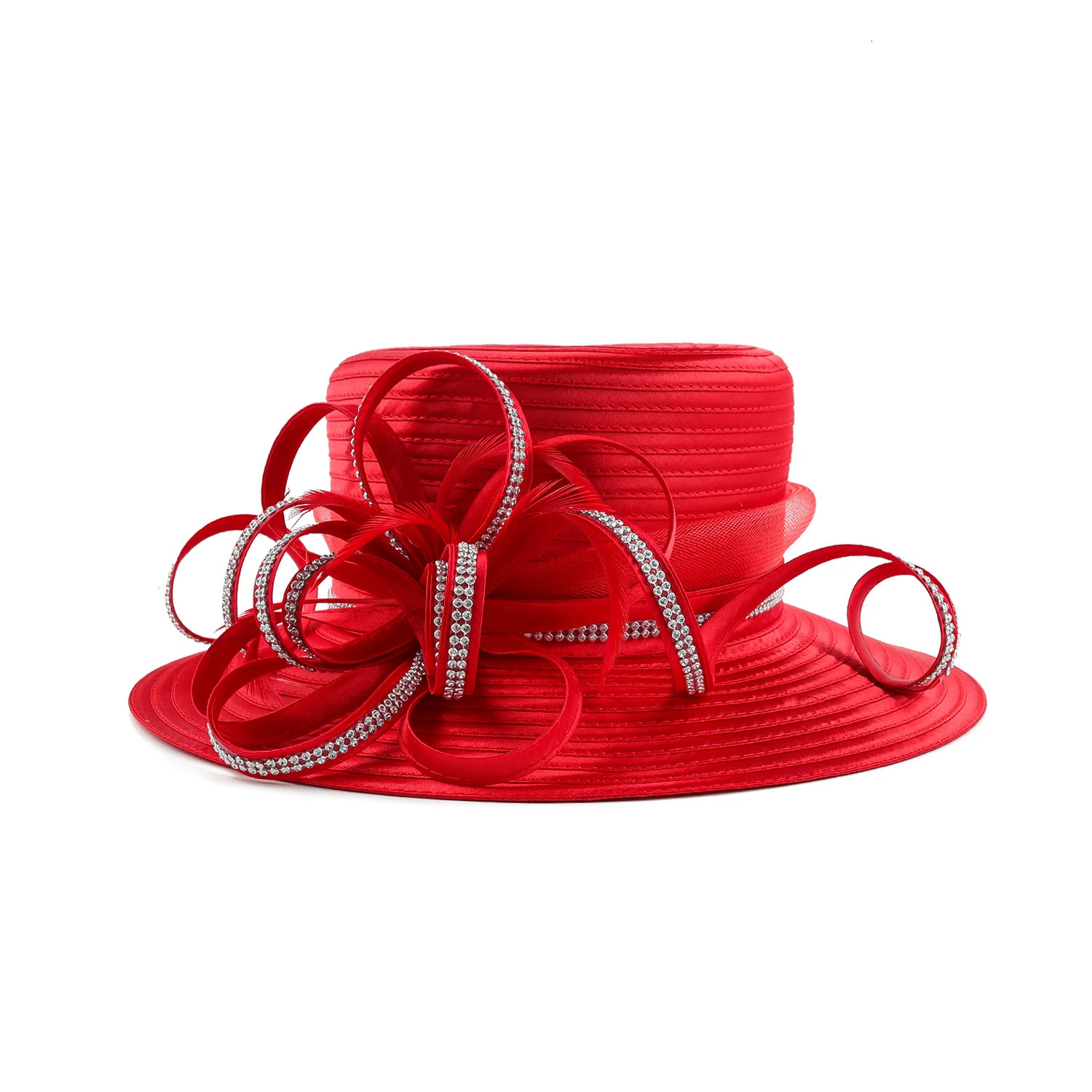 Multi colored satin fabric rhinestone church hat elegant pography top hat fashionable womens banquet charming wedding formal hat 250322