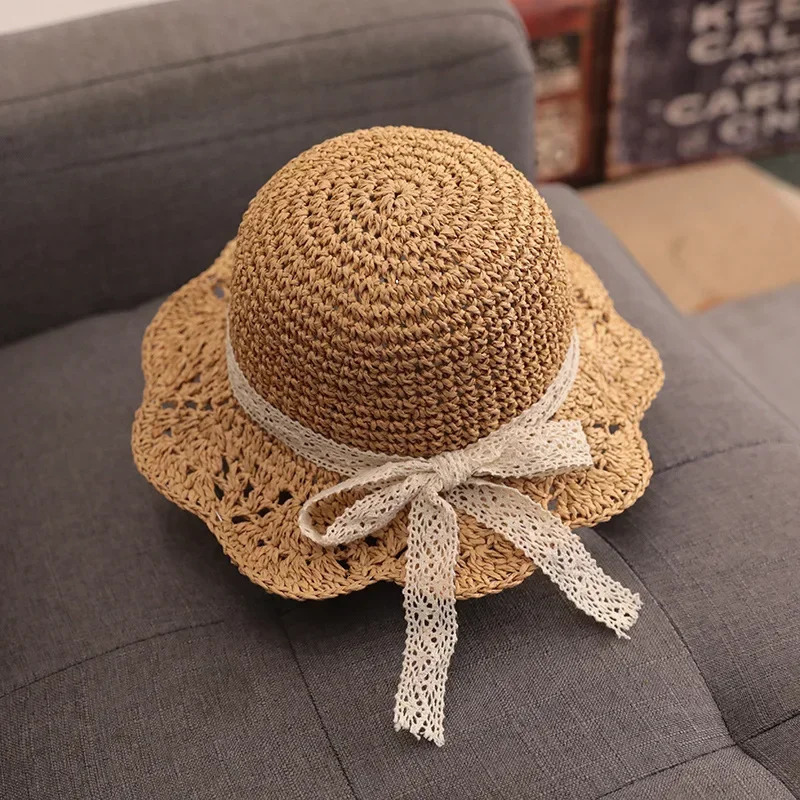 Childrens Summer Hat Sunshade Lace Straw Baby Girl Cap Girls Baby Sunscreen Beach Hat Beach Children Panama Hat Princess 250326