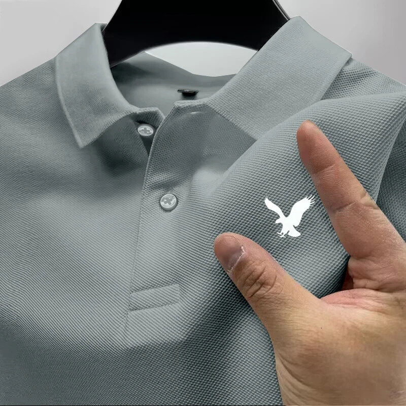 High end mens 100 cotton short sleeved polo shirt summer Korean fashion printed Tshirt business casual clothing 250326