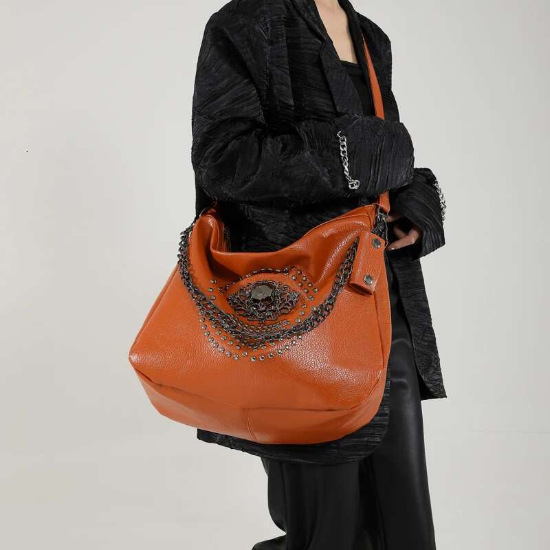 Fashion Chain Handbag Tote High Capacity Solid PU Leather Messenger For Women Halloween Skull Street Shoulder Bag Hobos