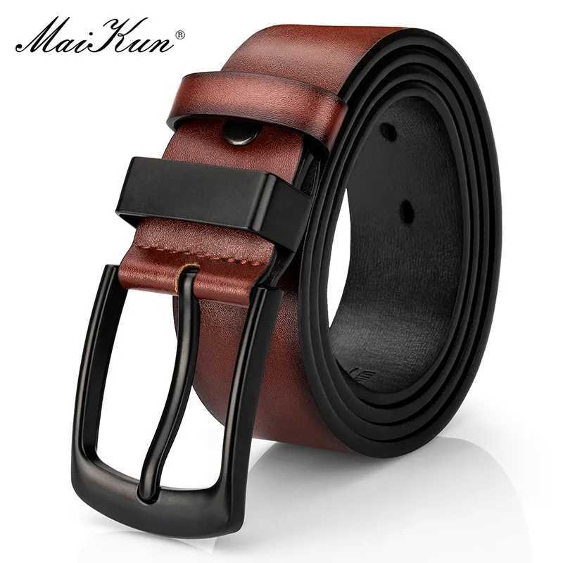 Maikun Mens Retro Casual Strap Black Pin Buckle Student Casual Leather Broadband W250326