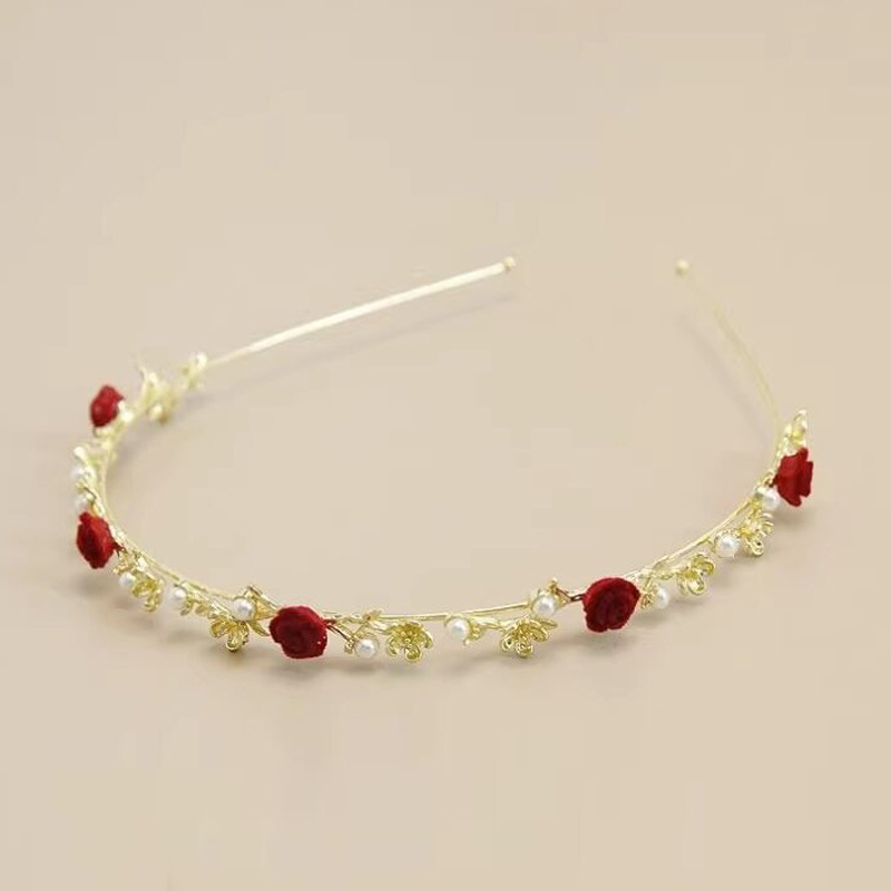 Elegant Vintage Headbands with Red Rose Accent for Weddings, Parties, and Festivals