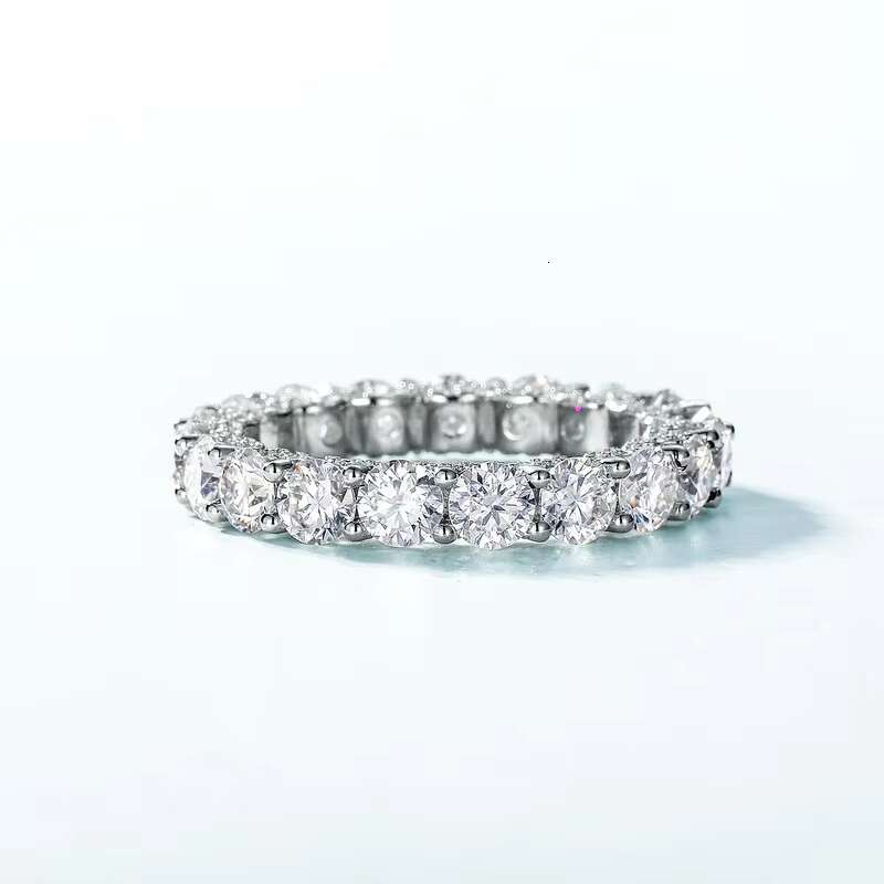 Kacy Gra Bridal Custom 925 Silver 4mm Round Cut Ice Out Moissanite Engagement Eternity Band Ring for Wedding