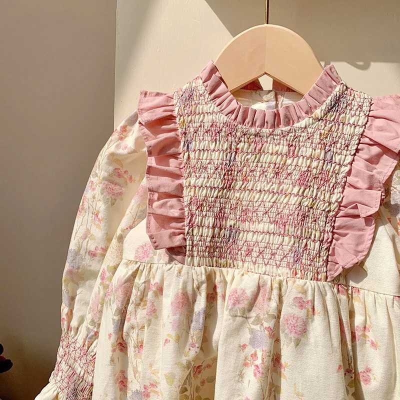 2024 Spring Festival European American Sled 2-7Yrs Baby Girl Par Dress Long Sleeve Cotton Flower Printed Childrens Princess Dress W250326