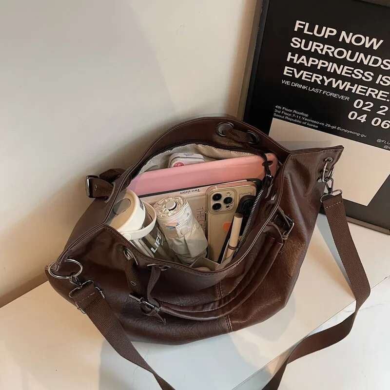 LEFTSIDE Women Korean Fashion Large PU Leather Handbags And Purses Vintage 2024 Winter New Trend Y2k Tote Lady Shoulder Bag