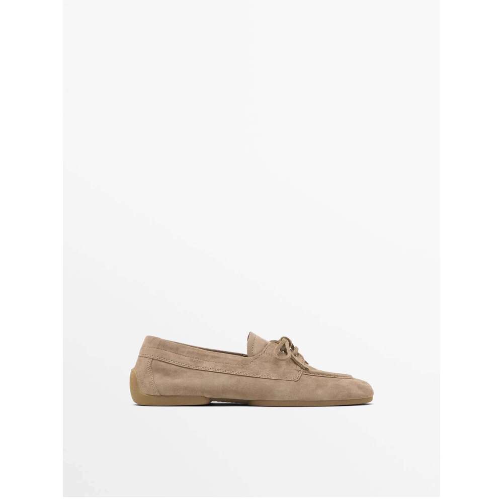 Casual Lady Sneakers Vintage Versatile Camel Top-Grain Cowhide Suede ALL-Match Comfortable Lace-Up Loafers For Spring And Autumn