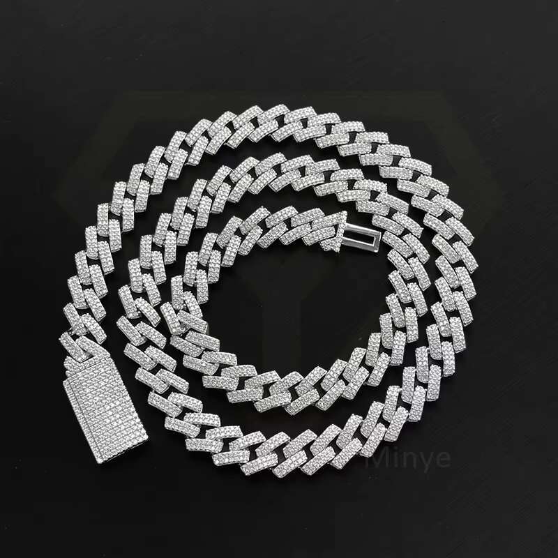 Moissanite Diamond Sterling Silver Miami Cuban Necklace 18K White Gold Plating Moissanite Cuban Chain
