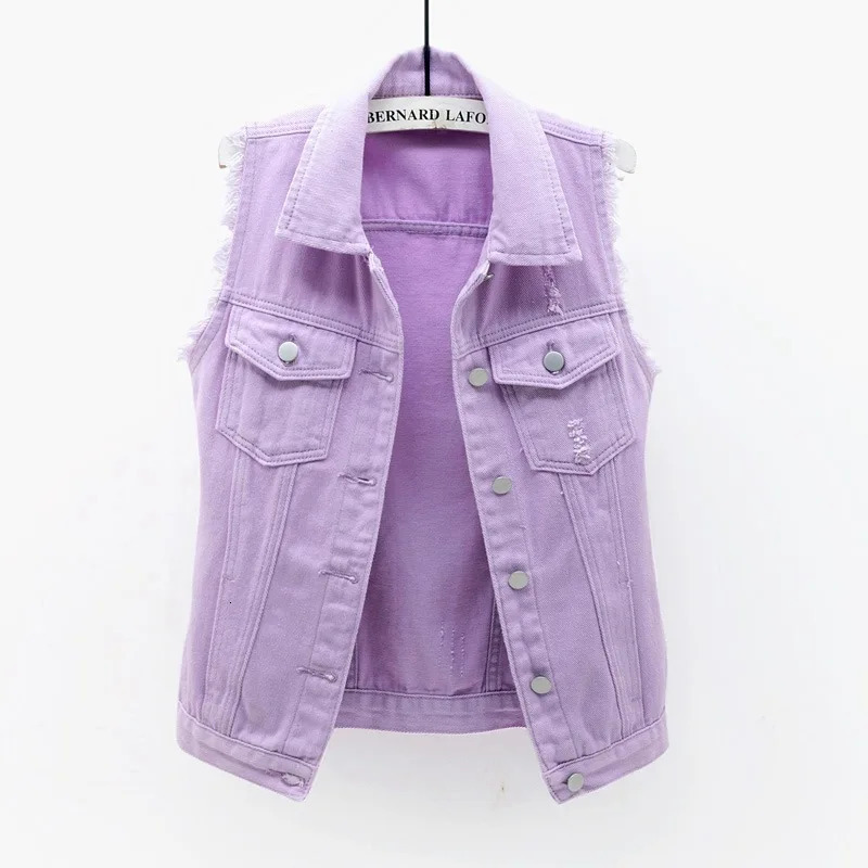 Autumn womens denim vest sleeveless vest student casual top denim jacket red pink purple yellow blue vest jacket KW03 250320