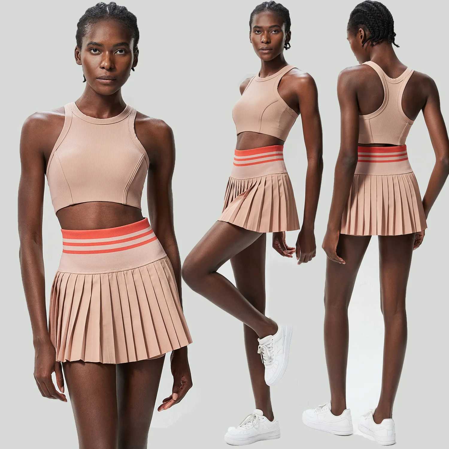 Womens short sportswear two-piece fitness yoga set high waisted tennis skiing crop top gym set womens breathable sportswear W250326
