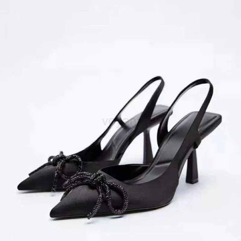 2025 Wan High H Sparkly Bow Sandals Pointed Toes Wen Shoes Elegant Pumps for Wen Mler Par Nightclub Zapatos Mujer Z250326
