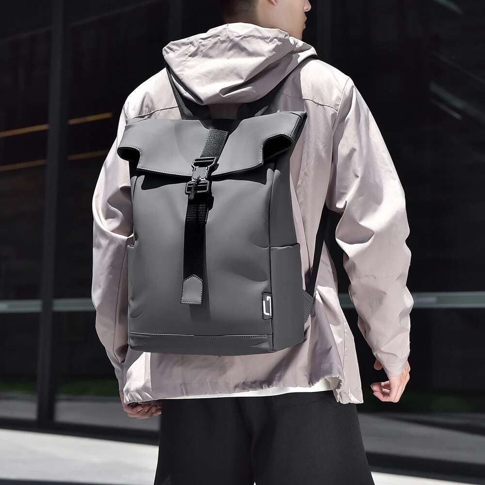 Fashionable Men's Waterproof Roll - Top Laptop Backpack With Buckle Strap For Office & Travel