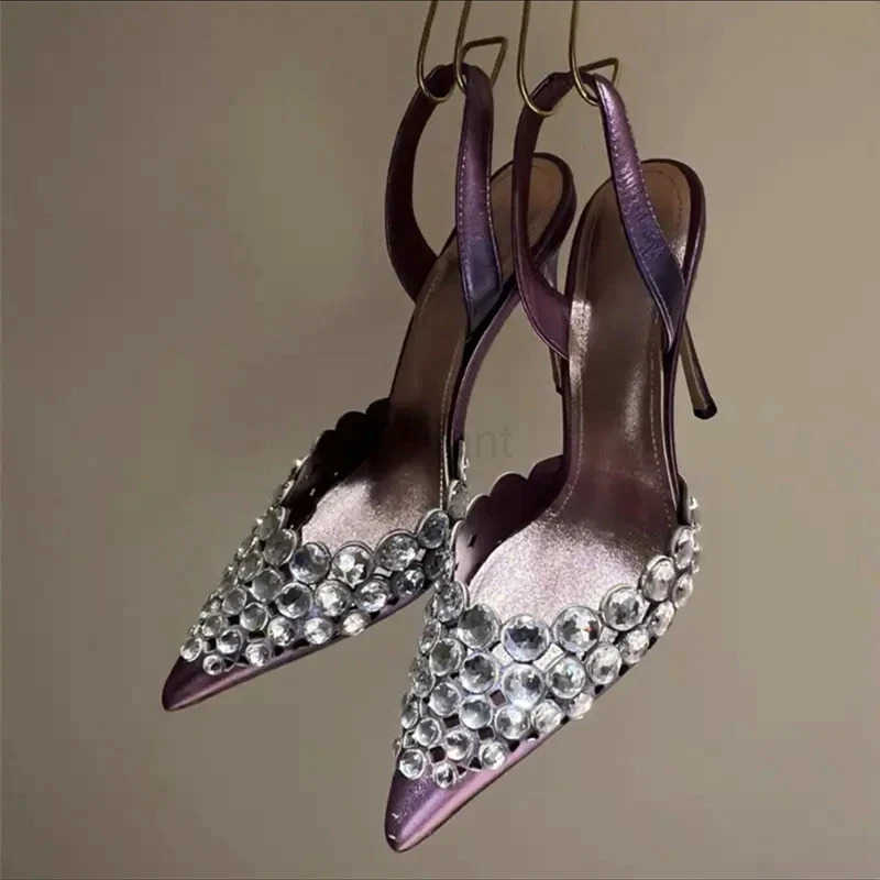 Luxurious Sles Wen Big Rhinestones Stiletto High H Sandals Slip On Slingback Ladies Summer Dress Shoes Z250326