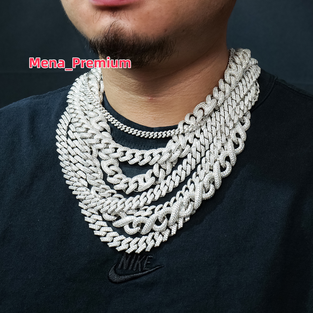 VVS Round Brilliant Moissanite Diamond Hip Hop Moissanite Cuban Link Chain 6mm to 20mm Cuban Chain for Men for Valentines Gift