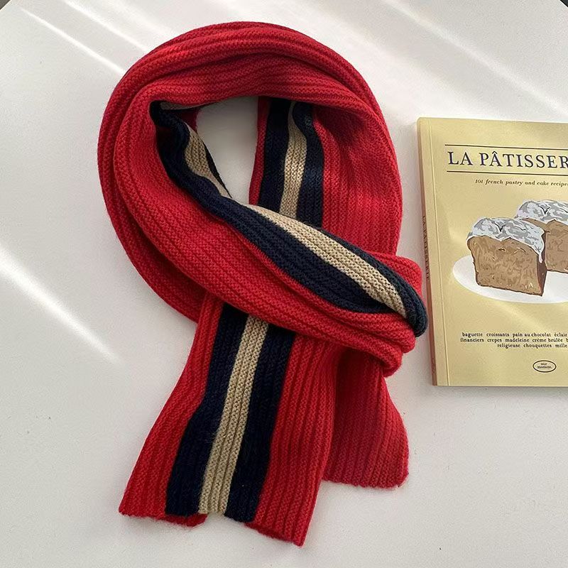 T359 scarf autumn and winter warm winter thick rainbow shawl wool knitted Korean version girl couple cute student scarf