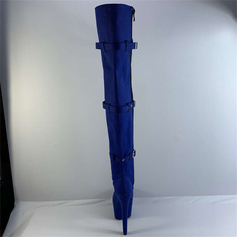High Heel Cm Autumn Winter Blue Round Head Ultra Barrel Waterproof Platform Adhesive Solid Color One Size High Top Thin Heel Fashion Boots