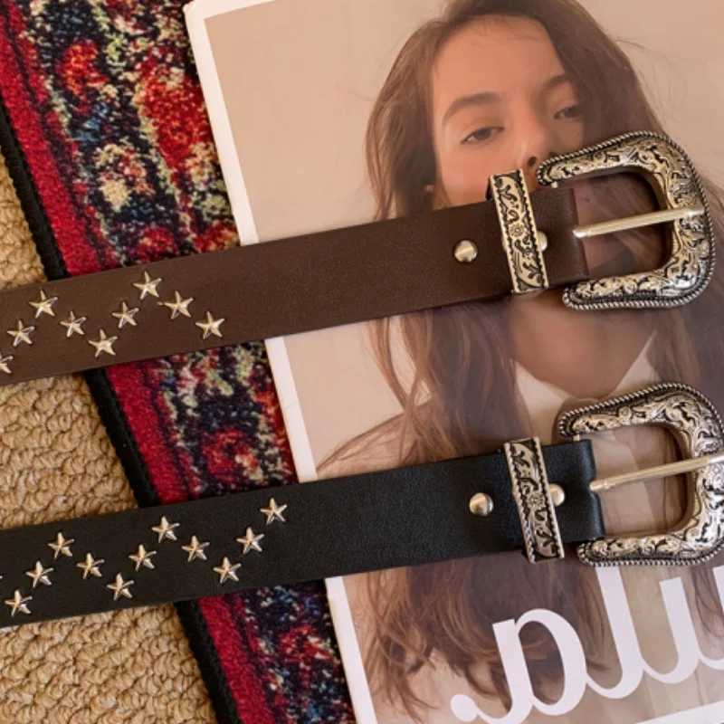 Vintage Star Rivet Belt Y2k Metal Buckle Brand Punk Rock Belt Gothic Pu Belt Womens Jeans Pants Decorative Accessories W250326