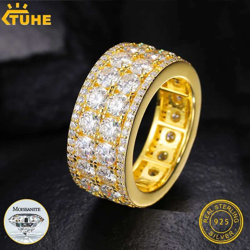 TUHE Unisex luxury 925 Silver Ring Iced Out 4MM Moissanite Rings Women For Men Hip Hop Jewelry Gifts