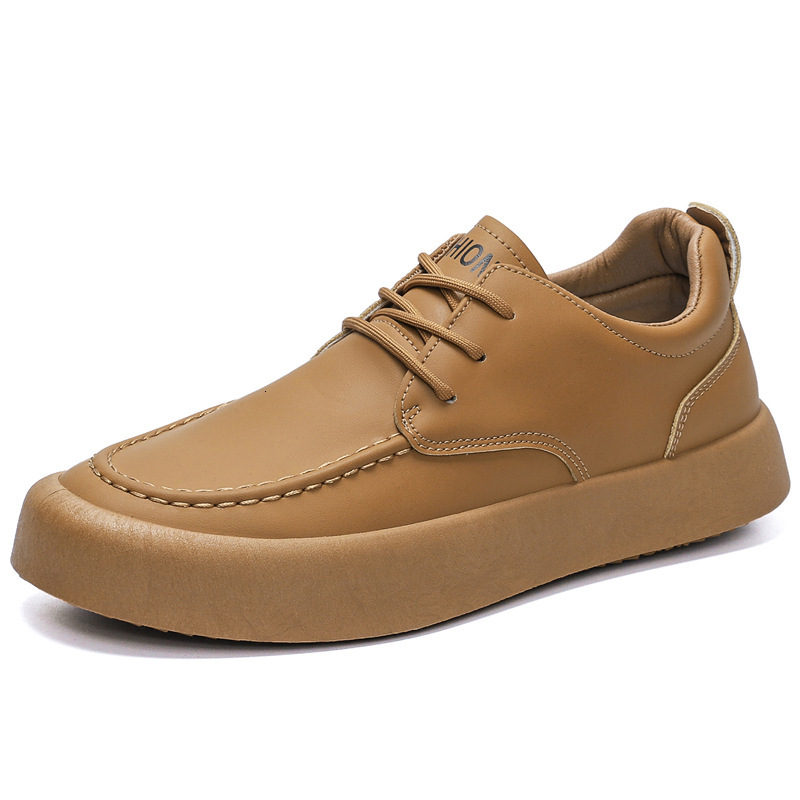 2025S New Trend Designer Spring New Versatile Trendy Men S Leather Thick Bottom Casual Work Waterproof And Anti Slip Board Shoes