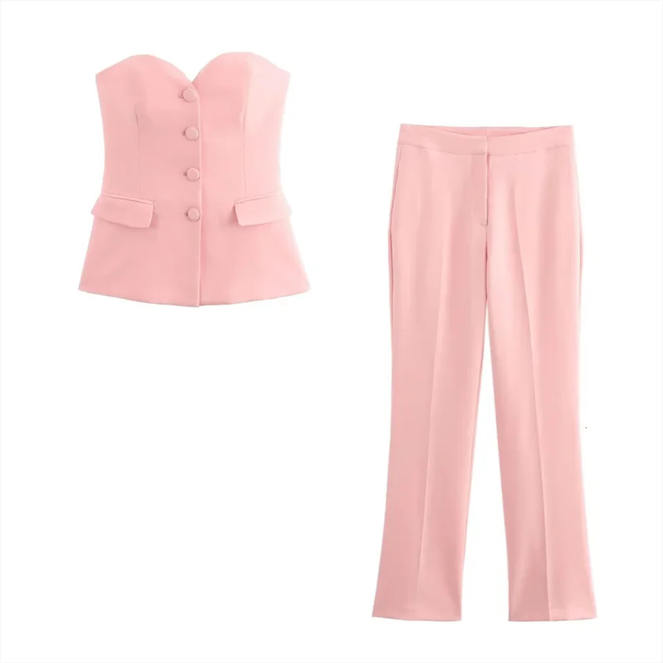 PB ZA womens fashionable warm and slim fit tight corset top high waist flash pants set 250321