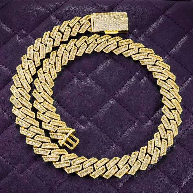 Hip Hop Iced Bling 925 Sterling Silver Cuban Link Chain for Men 15MM 18MM VVS Baguette Moissanite Pass Diamond Tester Necklaces
