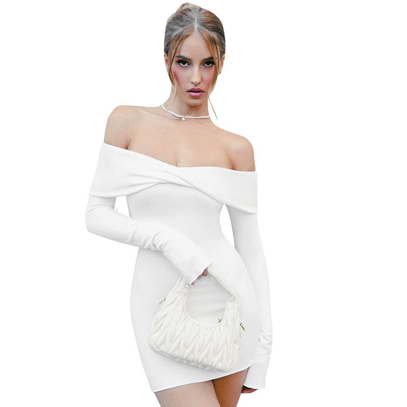 2025S Fashion Designer Y DS Women S Autumn New Solid Color One Shoulder Sexy Strapless Bag Hip Dress For Women