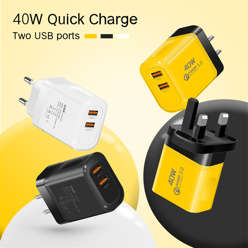 40W EU US Plug Fast USB Charger Wall Phone Charger Adapter for iPhone Samsung Xiaomi Redmi Dual Port 2A Output Travel Charger